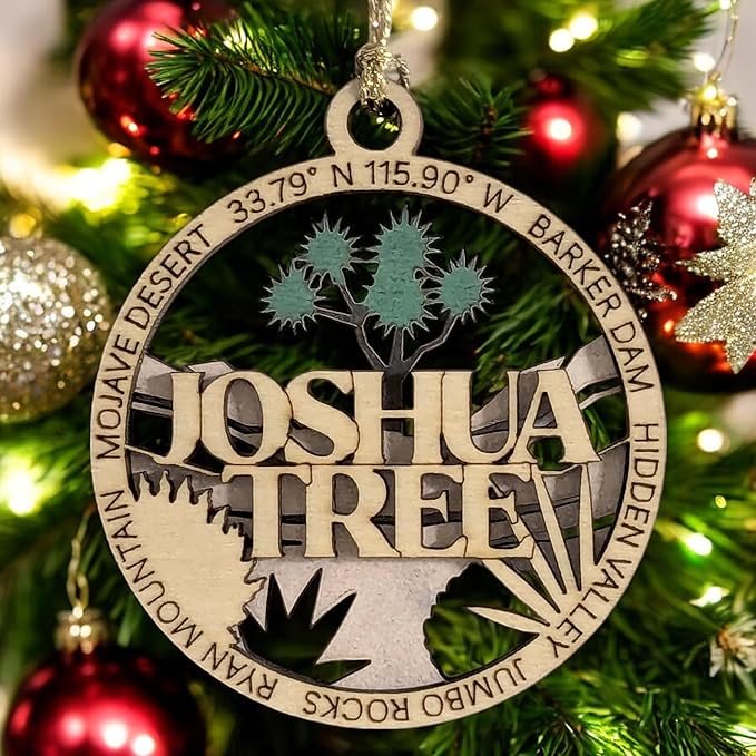 Joshua Tree National Park 3" Christmas Ornament - Laser Cut Wood, 2-Layer Design Featuring Mojave Desert Landscape, USA-Made