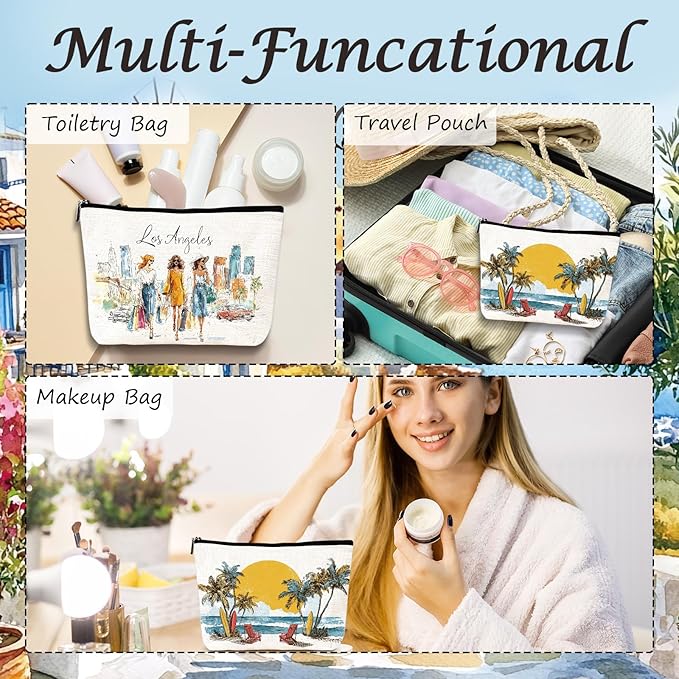 California Travel Essentials Gifts - 4Pcs California Souvenirs Makeup Bags with Zipper, City Trip Vacation Cosmetic Toiletry Pouch for Women Girls Besties Friends Birthday Christmas Gifts