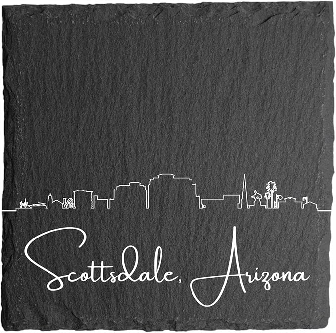 Blue Ridge Mountain Gifts - Scottsdale AZ Skyline Coasters, Set of 4 - Scottsdale Arizona Souvenir, Slate Coasters with Minimalist Skyline, Housewarming Gift for Friends, Family, & Neighbors