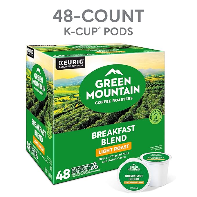 Green Mountain Coffee Roasters Breakfast Blend Single-Serve Keurig K-Cup Pods, Light Roast Coffee, 48 Count