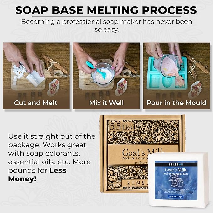 5.5 LBS Goats Milk Soap Base | Melt and Pour Supplies Kit for Soap Making - SLS/SLES & PEG free | Gentle & Natural Organic Vegetable Ingredients | Make Your Own Bulk For Adult Soapmaker - Easy to Cut