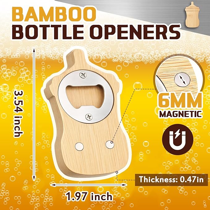Vesici 24 Pcs Magnetic Bottle Opener 2.5in DIY Bamboo Baby Bottle Shape Beer Openers Wooden Fridge Magnet Refrigerator Sticker Gift for Beer Lover Wedding Guest Kitchens Bars Parties