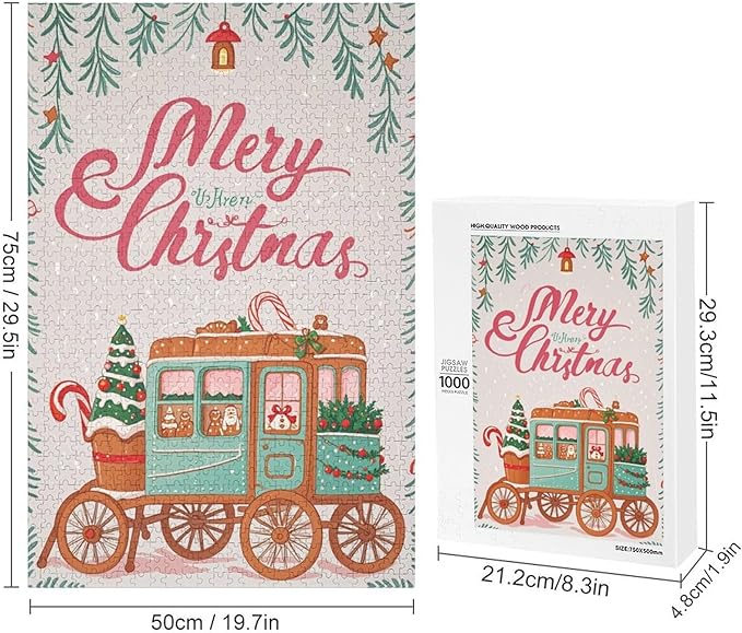 Wooden Puzzle - Christmas Gingerbread Express Train Jigsaw Puzzles，Wooden Puzzles for Adults 1000 Pieces Unique Gifts for Wall Art，Challenge Puzzles，Educational Games，Family Puzzles