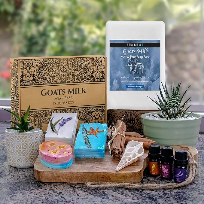 15 LBS Goats Milk Soap Base - Melt and Pour Supplies Kit for Soap Making - SLS/SLES & PEG free - Gentle & Natural Organic Vegetable Ingredients - Make Your Own Bulk For Adult Soapmaker - Easy to cut