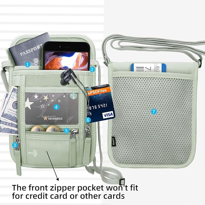WALNEW Passport Holder Neck Pouch Travel Wallet for Women and Men, RFID Blocking Security Slim Traveling Wallet with Around Neck Lanyard Strap