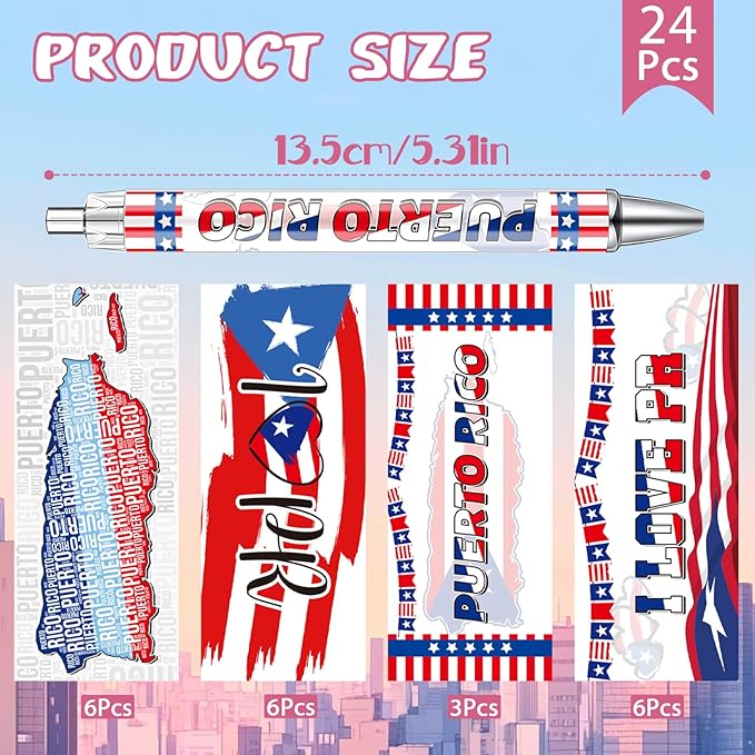 Puerto Rico Ballpoint Pens Gifts 24 Pcs Puerto Rican Travel Souvenirs Gifts Pr Flag Retractable Smooth Ball Point Pen Patriotic Party Favor for Office School Reward Home Traveler Supplies