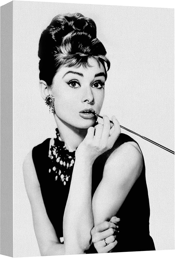 wall26 Canvas Print Wall Art Audrey Hepburn Black & White Classic Portrait Celebrities Pop Culture Photography Realism Vintage Retro Antique Decorative Duotone for Bedroom - 24"x36"