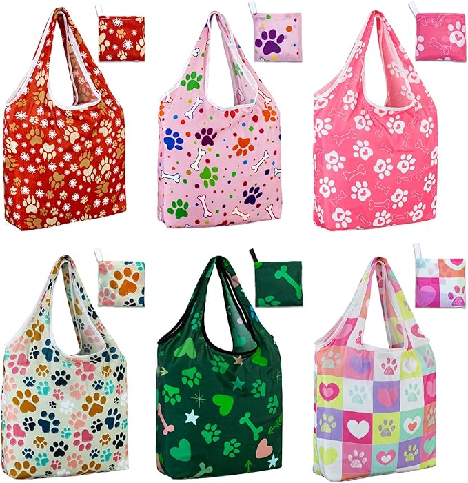LOLOMLO 6 Pack Eco-Friendly Reusable Grocery Bags Lightweight Durable Washable Shopping Tote Foldable Outings Storage Pouch
