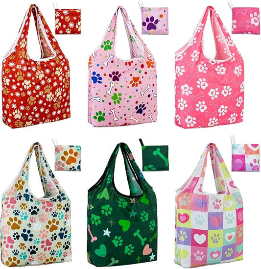 LOLOMLO 6 Pack Eco-Friendly Reusable Grocery Bags Lightweight Durable Washable Shopping Tote Foldable Outings Storage Pouch