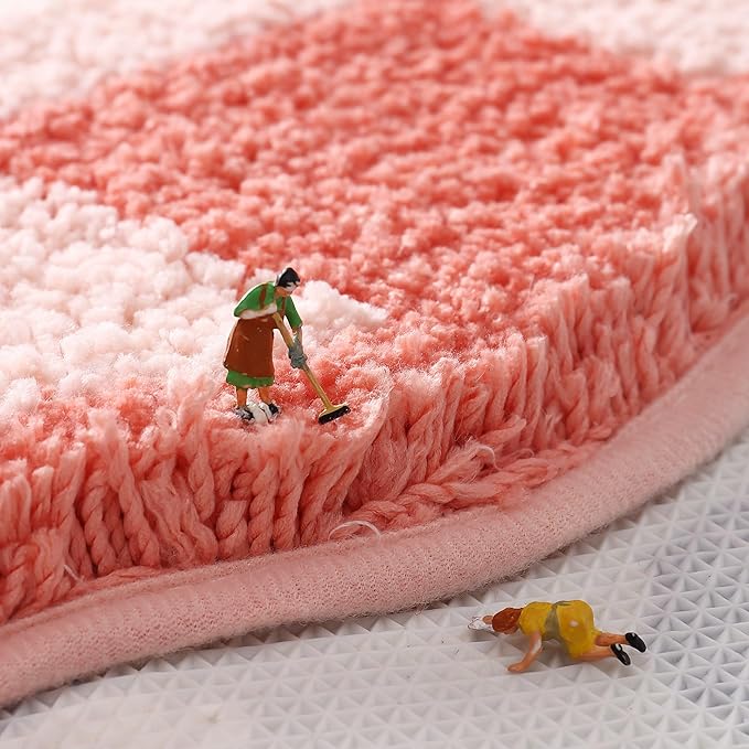 Ankah Shower Rug Bath Mat Forest Series Cartoon Design Bathroom Rug, Fluffy, Soft, Non-Slip, Durable, Absorbent Bath Rug, Irregular Plant Shaped Door Mat and Carpet, 19.7" x 31.5", Peach Blossom