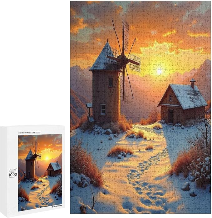 Rustic Windmill Old Country Wooden Puzzle 1000 Pieces Jigsaw Puzzles for Adults Puzzle Educational Toys Challenging Fun Games Gifts for Elders Kids Family and Friends