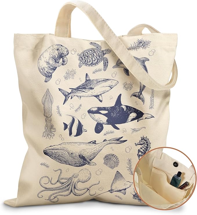 Miss Adola Aesthetic Tote Bag for Girls - with Magnetic Buckle and Zipper Inner Pocket for Women Lady Canvas Cotton Tote Bag