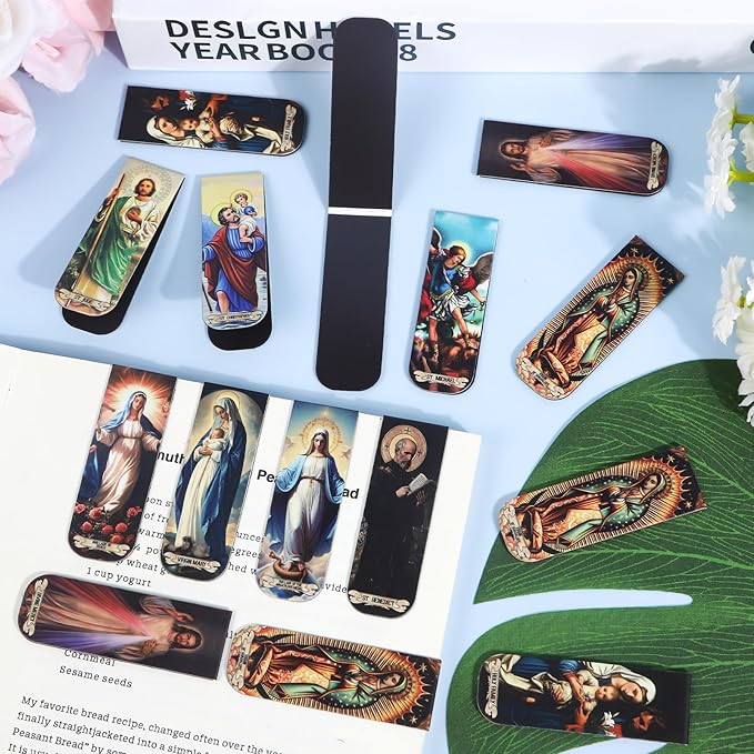 Catholic Magnetic Bookmarks Gifts - 30 Pcs Christian Religious Book Mark Magnets Catholic Saints Magnetic Bookmark Jesus Virgin Mary Book Markers Page Clip for Women Men Sunday School Gift