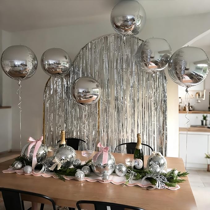 Silver Foil Balloons, 22in Large Foil Silver Balloons Metallic 4D Round Mirror Balloon for Wedding Baby Shower Birthday Graduation New Year Party Decorations