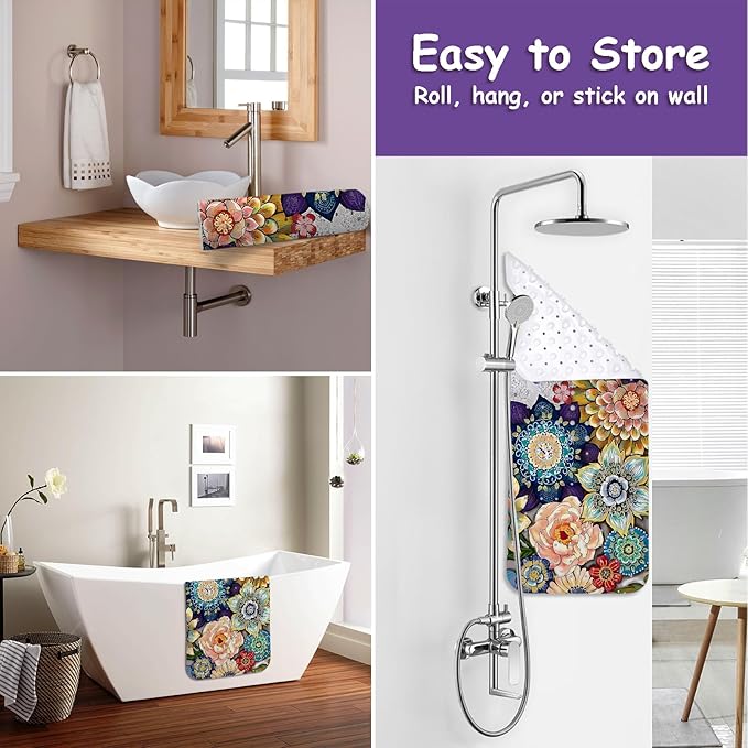 Bathtub Mat Non Slip, Bohemia Extra Long Bath tub Mat Shower Floor Mat with Suction Cups and Drain Holes for Adults Kids Elderly 40 X 16 Inch