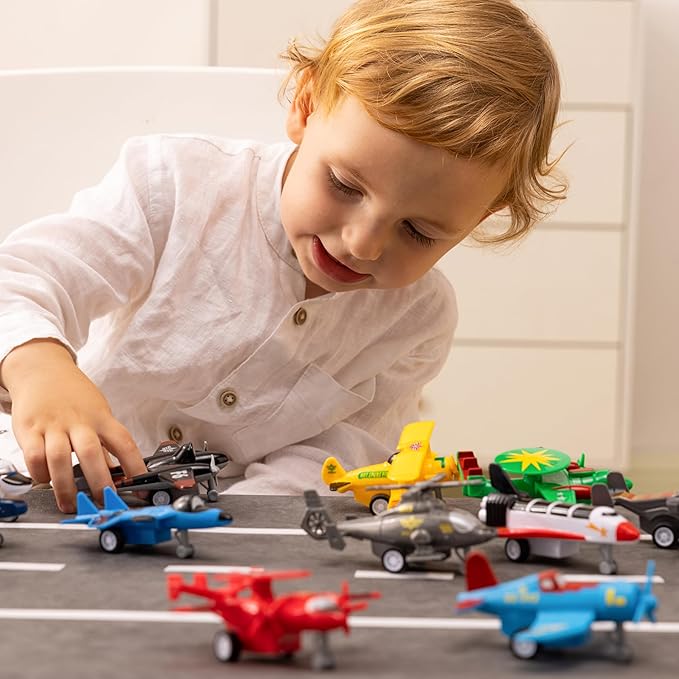 JOYIN 16 Pcs Pull Back Airplane Toys, Boys Plane Playset, Aircraft Incl Helicopter, Fighter, Bomber, Gifts for Toddler Kids 3+ Years Old, Christmas Kids Gifts, Treasure Box Toys for Classroom