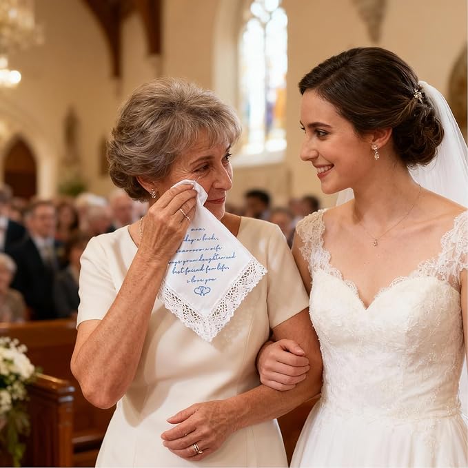 LADY&HOME Something Blue Embroidered Wedding Handkerchief - Mom,Dad,Daughter,Lace Bridal Hankies Wedding Gifts