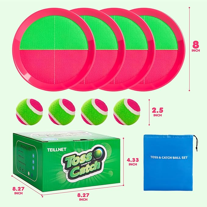 Toss and Catch Ball Set Upgraded - Kids Toys Stocking Stuffers for Family Games - Water-Resistant Great for Beach Pool Yard - Christmas Toys Gift for Boys Girls Teens 3 4 5 6 7 8 9 10 11 12+ Years