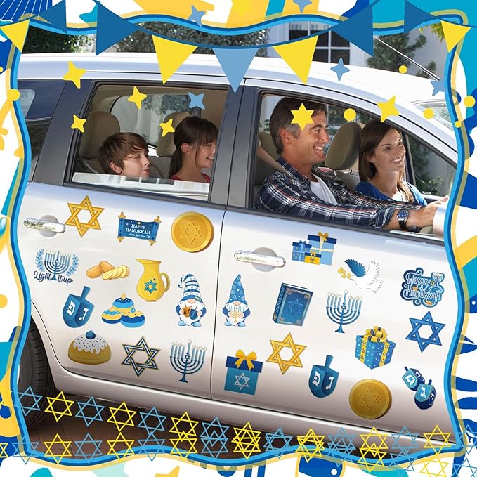 Konohan 25 Pcs Hanukkah Refrigerator Magnets Chanukah Fridge Magnet Stickers Jewish Menorah Magnet Holiday Magnetic Decoration for Home Car Decor Hanukkah Party Decor Supplies