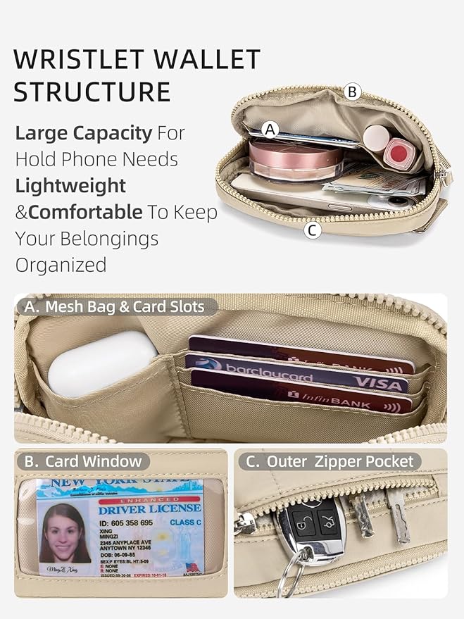 WESTBRONCO Wristlet Wallets for Women Nylon Quilted RFID Wallet with 3 Zipper Purse for Travel