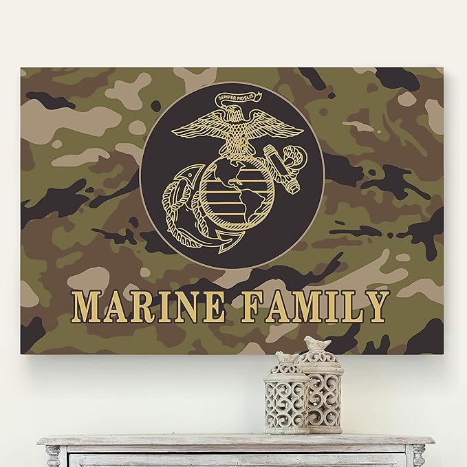 Renditions Gallery Nature Military Wall Art Home Paintings & Prints Artwork Fierce American Marine Crest Modern Patriotic Modern Decorations for Bedroom Office Kitchen - 36"x48" LT25