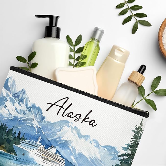 Alaska Makeup Bags for Women, Alaska Souvenirs Gifts, Cruise Essentials Cosmetic Bag City Trip Must Haves, Birthday Gifts for Him Teacher Colleagues Friends