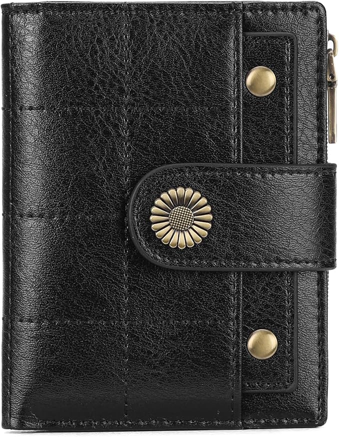 SENDEFN Small Wallets for Women Leather RFID Blocking Bifold Zipper Pocket Wallet with ID Window
