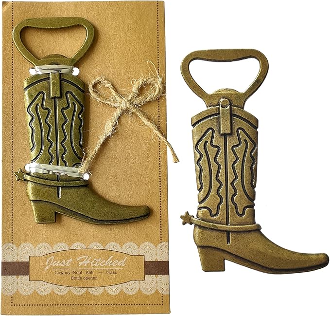 24PCS Cowboy Boot Bottle Opener "Just Hitched"Stainless Steel Opener Wedding Favor Perfect Gifts Vintage Bridal Shower Birthday Baby Shower Party Decorations (Cowboy Boot, 24)