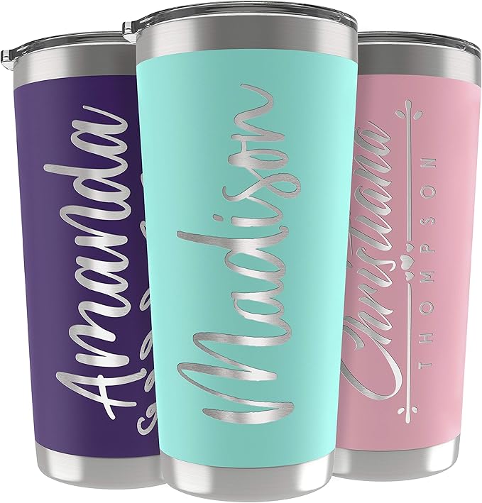 Personalized Gifts For Women - 20 Oz. Custom Tumblers w/Lid, Teal - Insulated Travel Coffee Mugs - Optional Straw Set, Stainless Steel Double Wall Coffee Tumbler, Personalized Cups