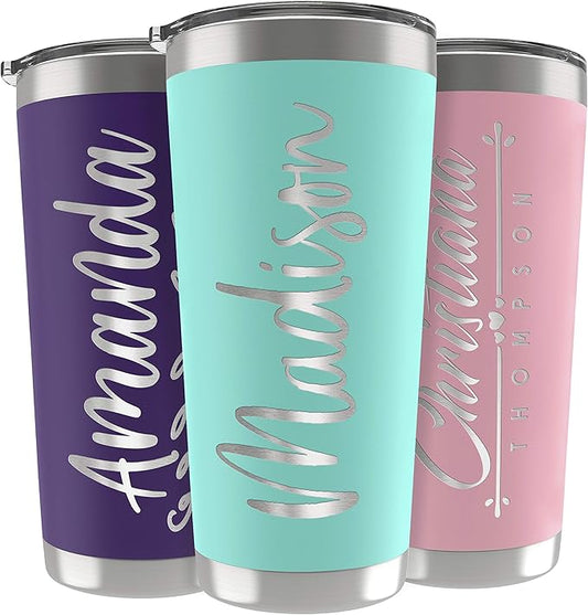 Personalized Gifts For Women - 20 Oz. Custom Tumblers w/Lid, Teal - Insulated Travel Coffee Mugs - Optional Straw Set, Stainless Steel Double Wall Coffee Tumbler, Personalized Cups