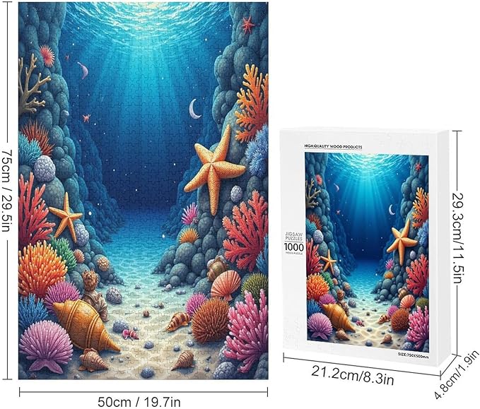 Sea Floor Wooden Puzzle 1000 Pieces Jigsaw Puzzles for Adults Puzzle Educational Toys Challenging Fun Games Gifts for Elders Kids Family and Friends