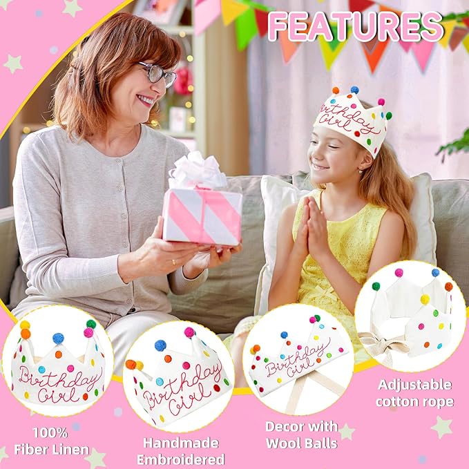 Personalized Hand Embroidered Crown, Customed Birthday Crowns for Kids Birthdays Party, Fit All Ages