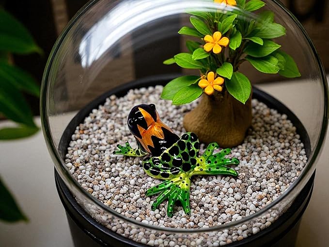 WitnyStore 2¼" Black Orange Green Frog Artistic Blown Glass Figurine Premium Hand-Blown Statue Tabletop Decoration Unique Collectible for Adult Collectors Handcrafted Elegant Home Room Decor
