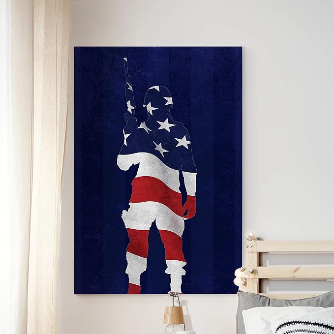 Renditions Gallery Canvas Military Wall Art Home Paintings & Prints Artwork American Victorious Soldier Modern Glam Patriotic Canvas Decorations for Bedroom Office Kitchen - 30"x40" LT25