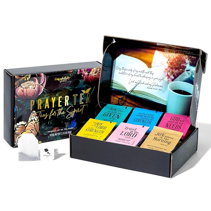 Thoughtfully Gourmet, Tea Affirmations Christian Prayer Gift Set, Includes 6 Flavors of Tea with Bible Verses from Psalms and Other Books to Rejoice, Pack of 90