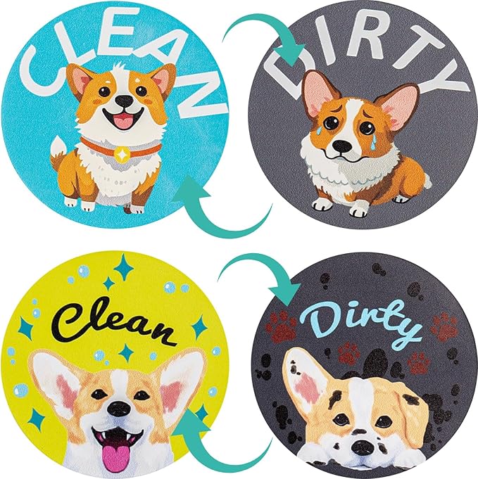 HAYVAN Clean Dirty Magnet for Dishwasher, 2 Pack Double-Sided Dishwasher Sign for Stainless Steel - Funny Corgi Cartoon Magnetic Home Kitchen Gadgets - Cute Dog