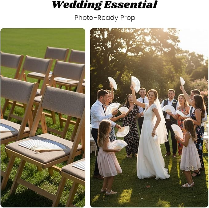 JOHOUSE 12 Pcs White Paper Fans Handheld – 8.3 Inch Foldable Hand Fan, Folding Fans Handheld for Women, Paper Fan for Wedding Guests, Bridal & Baby Shower Favors, Party Decorations