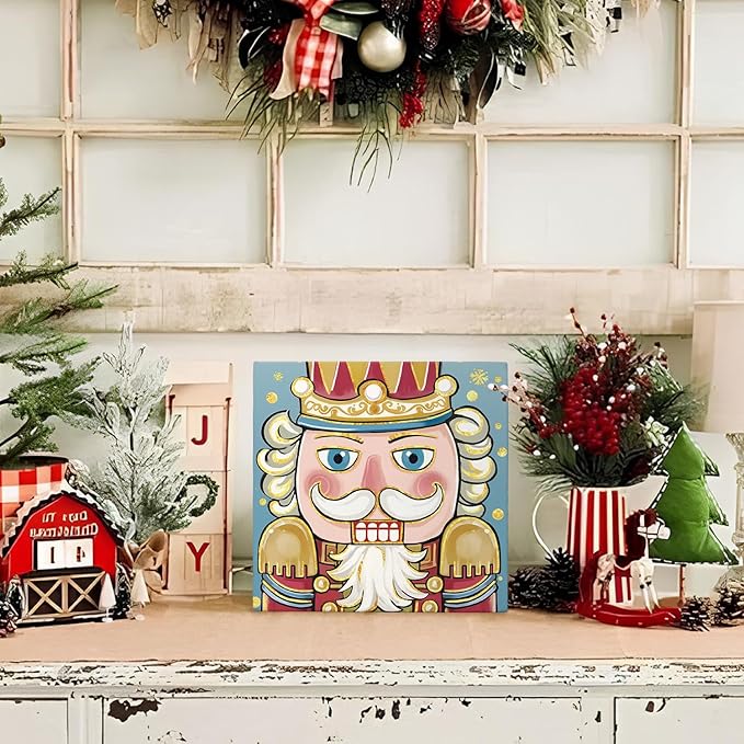 Mtrgdn Nutcracker Christmas Decor, Nutcracker Wooden Box Sign Decor, Blue Nutcracker Christmas Decor, Pastel Christmas Decorations, Nutcracker Gifts, Rustic Art Home Shelf Desk Decor 5x5