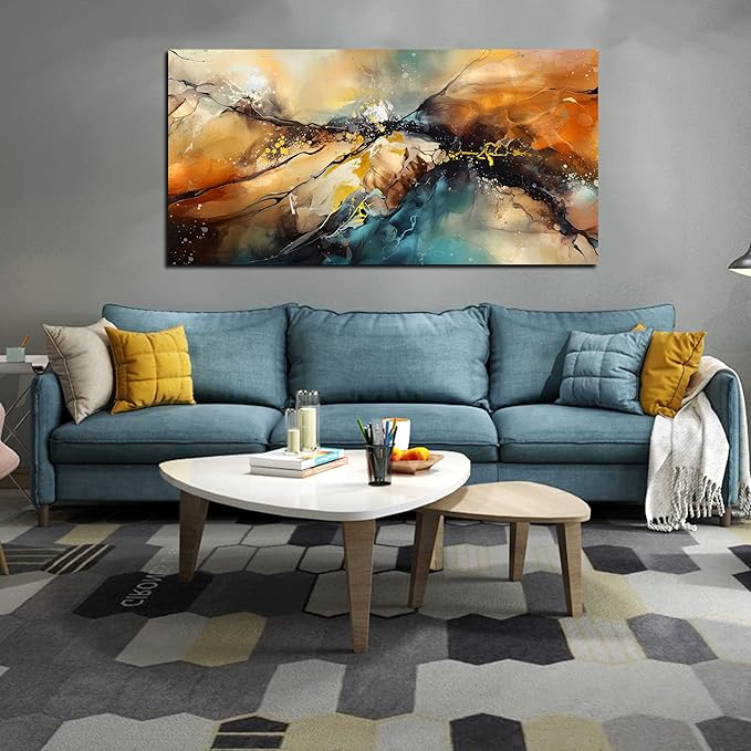 JKWALL77 Large Wall Paintings for Living Room - Yellow Pictures Wall Decor - Abstract Wall Art for Office Ready to Hang Size 29" x 59"