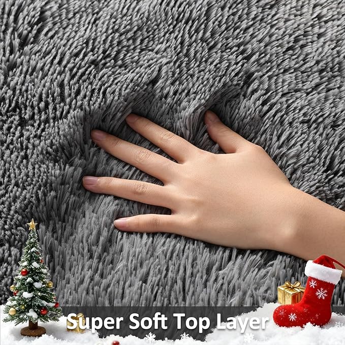 Ophanie Area Rugs for Living Room Bedroom, Upgrade Non-Slip Fluffy Soft Grey Shag Carpet, Indoor Floor Gray 4x6 Fuzzy Shaggy Living Room Plush Rug for Kids Home Dorm Decor Aesthetic