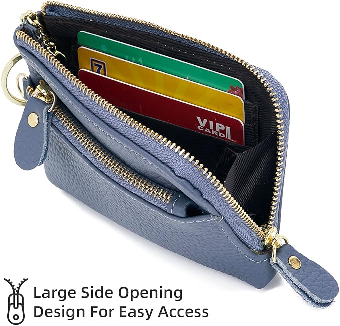 Genuine Leather Coin Purse for Women with Large Opening & Wrist Strap Navy (Navy)
