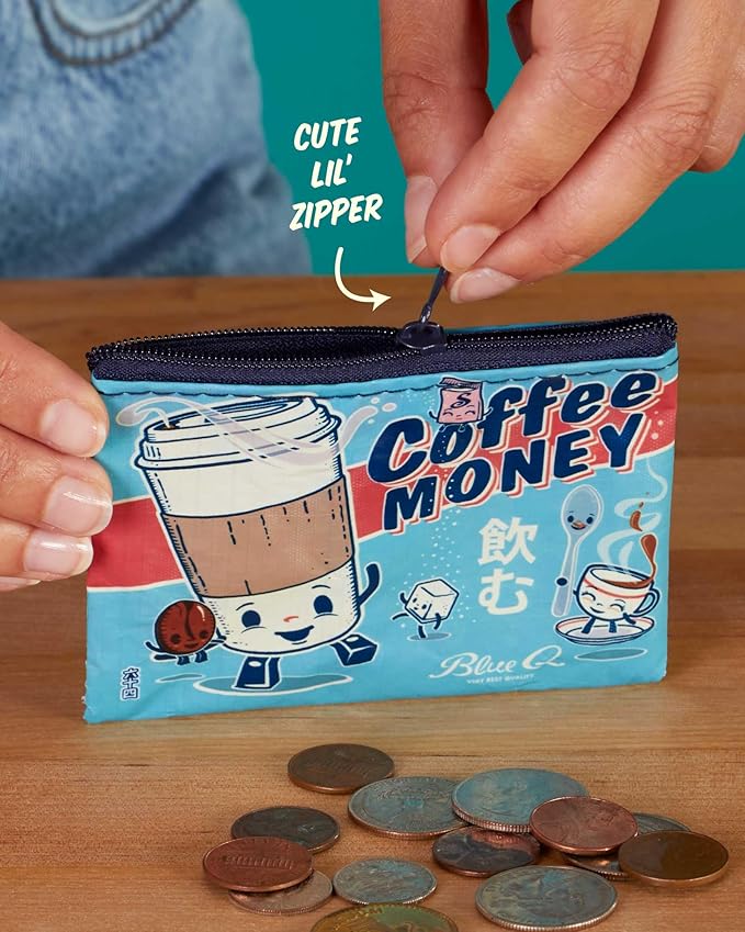 Blue Q Coin Purse – Cute Coin Pouch for Men and Women, Small Wallet Keychain Organizer, Zipper Bag for Coins, Gift Cards & Earbuds, Mini Card Holder, Compact Zip Wallet, 3"h x 4"w