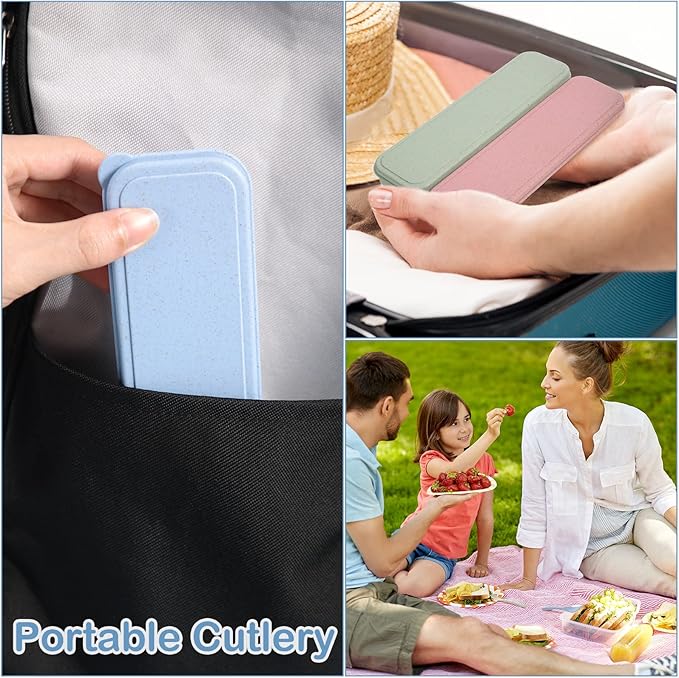 Yahenda 28 Sets Reusable Travel Utensils Set with Case Wheat Straw Cutlery Portable Spoon Knife Forks Plastic Tableware Lunch Box Accessories Bulk for Adult Travel Picnic Camping Utensil(Pastel Color)