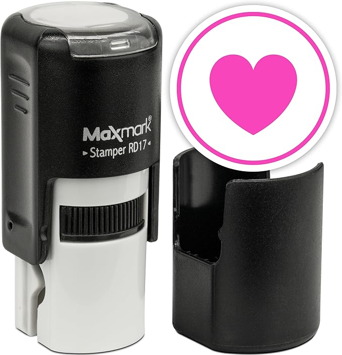 MaxMark Round Self Inking Emoji Stamp - Heart - Pink Ink