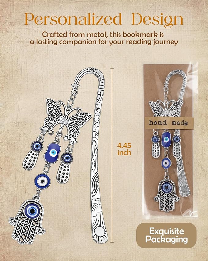 Buleens Bookmarks for Women Reading - Book Marks for Readers Book Lovers, Cute Sliver Butterfly Blue Eye Personalized Metal Bookmark with Pendants, Pretty and Aesthetic Book Accessories Reading Gifts