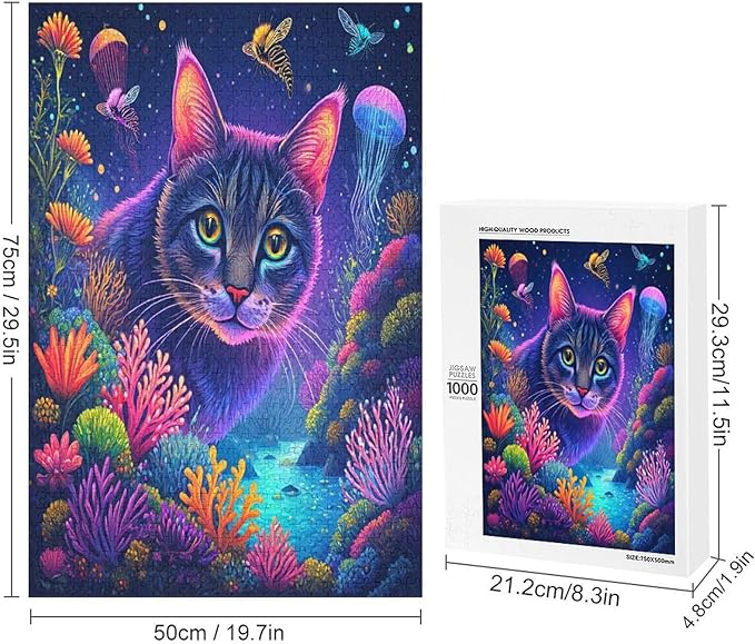 Wooden Puzzles 1000 Piece，Color Cat Portrait Themed Jigsaw Puzzles，Puzzle Games Challenge Puzzles，Educational Games，Family Puzzles，Unique Gifts for Wall Art