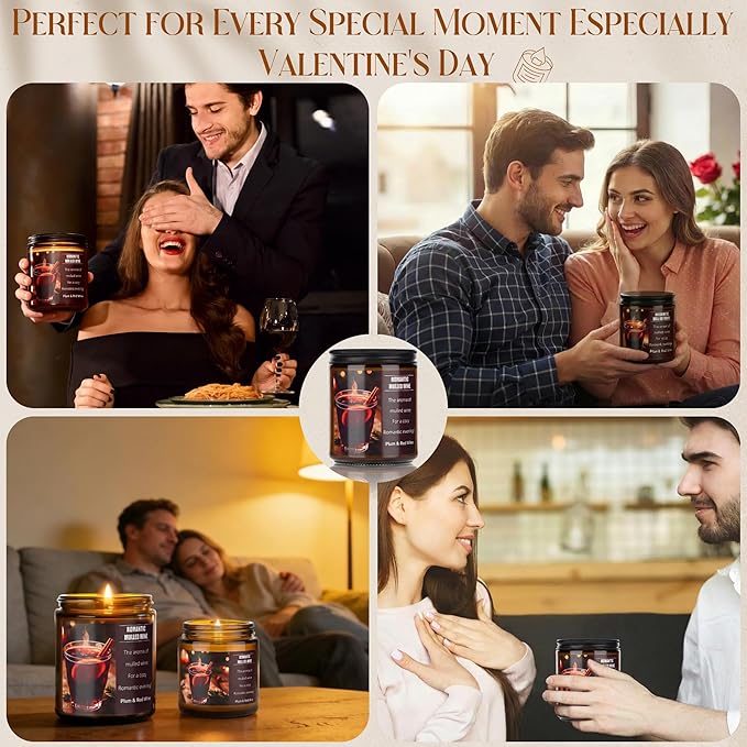 Valentines Day Gifts for Her Him - Mulled Wine Plums Candle 4 Oz - Romantic Anniversary Wedding Birthday Valentines Gifts for Women Men, Girlfriend Boyfriend Gift Ideas