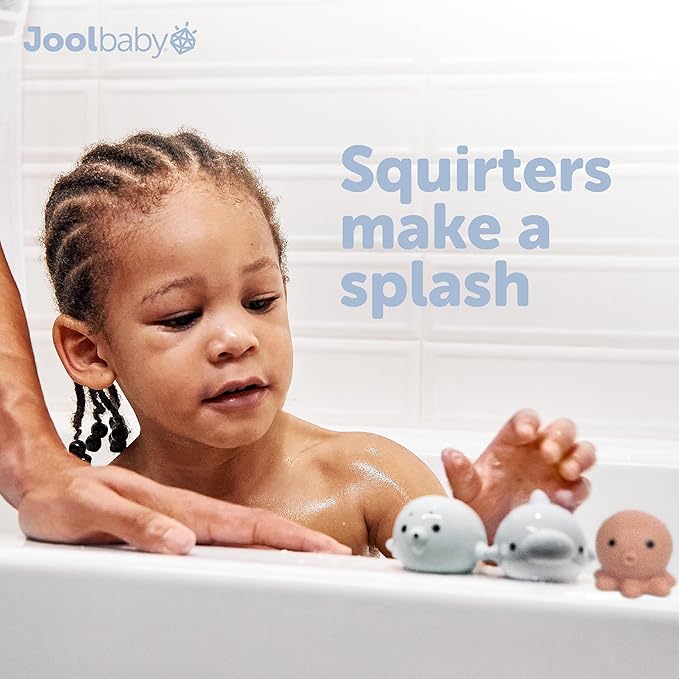 Jool Baby 12-Piece Bath Toy Gift Set – Bath Squirts, Rubber Ducks, Wind-up Swimming Whale – Bath Toy Storage Organizer Included
