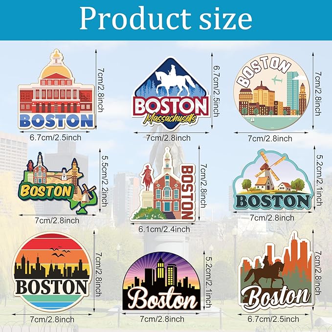 18 Pcs Boston Fridge Magnet Magnetic City Refrigerator Stickers Metal Boston Magnet Souvenirs Gifts Refrigerator Magnets Home Decoration Accessories