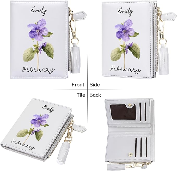 GEEAD Custom Design Small Wallets for Women Bifold Slim Coin Purse Zipper ID Card Holder PU Leather